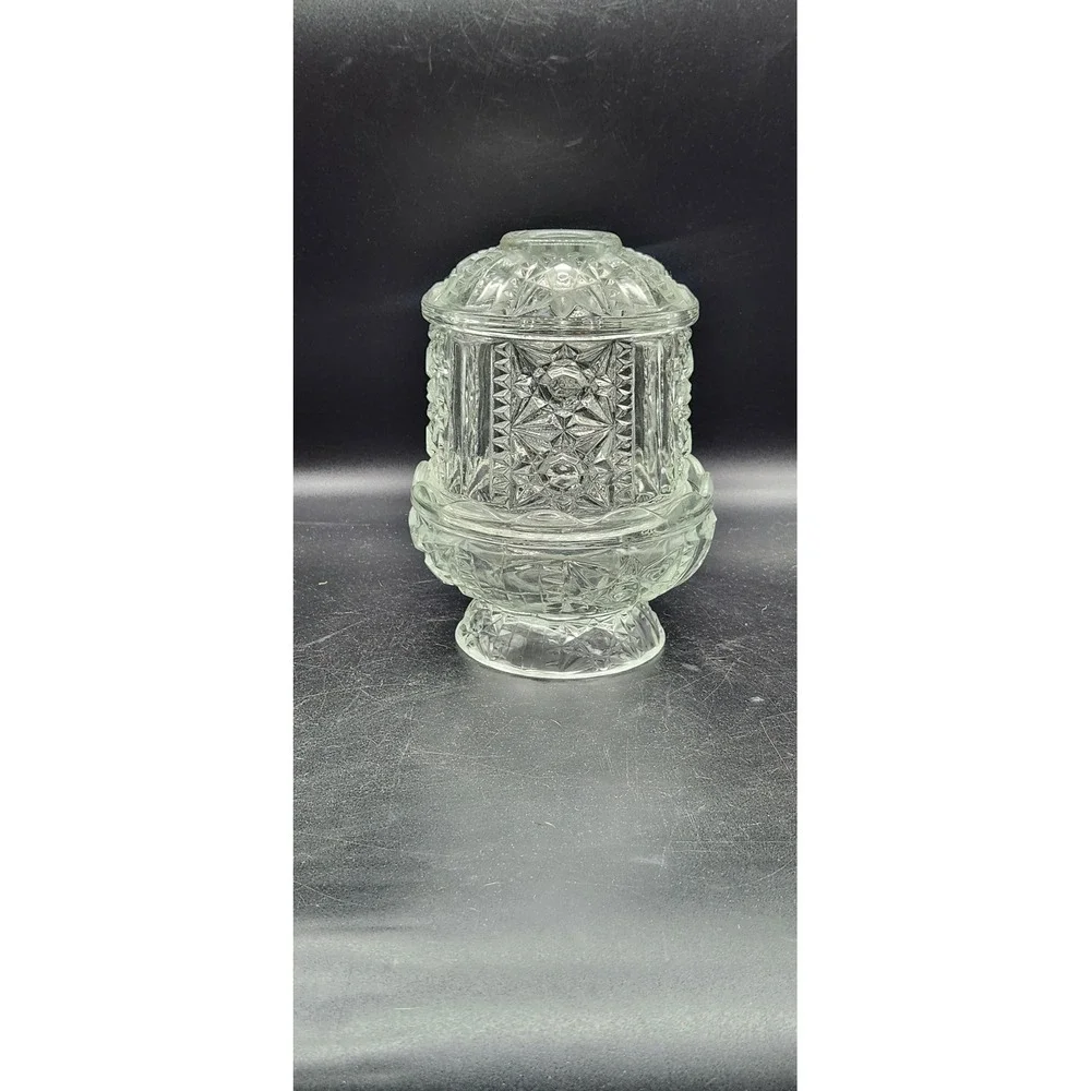 Vintage Clear Glass LE Smith Stars and Bars Fairy Lamp 2 Piece Candle Holder